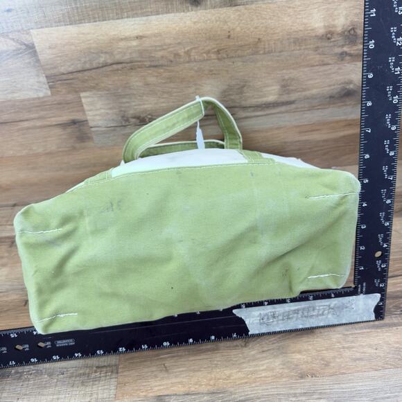 Vtg LL Bean “E” Boat Tote Small Bag Natural With Olive Green 13" by 9.5" - Picture 5 of 8
